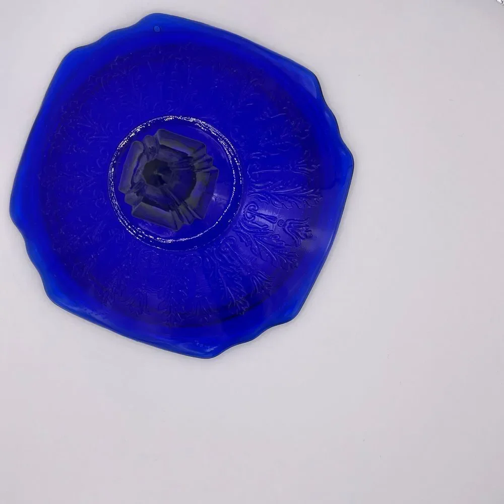 Vintage Cobalt‎ Blue Princess Pattern Depression Glass Candy Dish LID READ